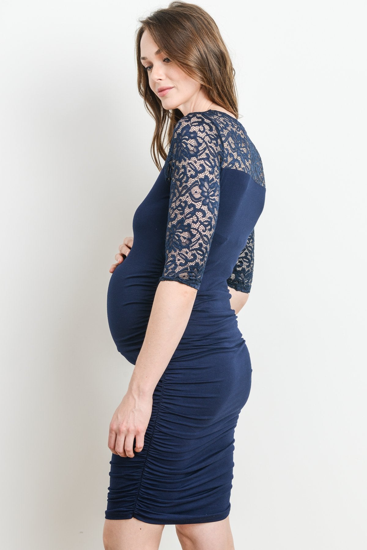Navy Lace and Draped Jersey Maternity Dress
