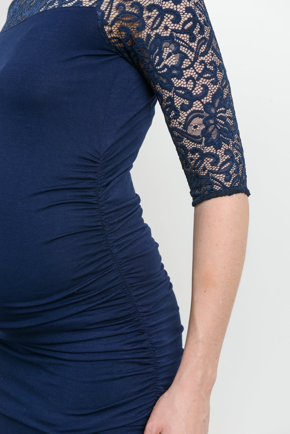 Navy Lace and Draped Jersey Maternity Dress