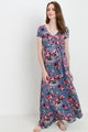Denim Blue Floral Short Sleeve Maternity & Nursing Maxi Dress