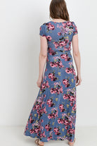 Denim Blue Floral Short Sleeve Maternity & Nursing Maxi Dress