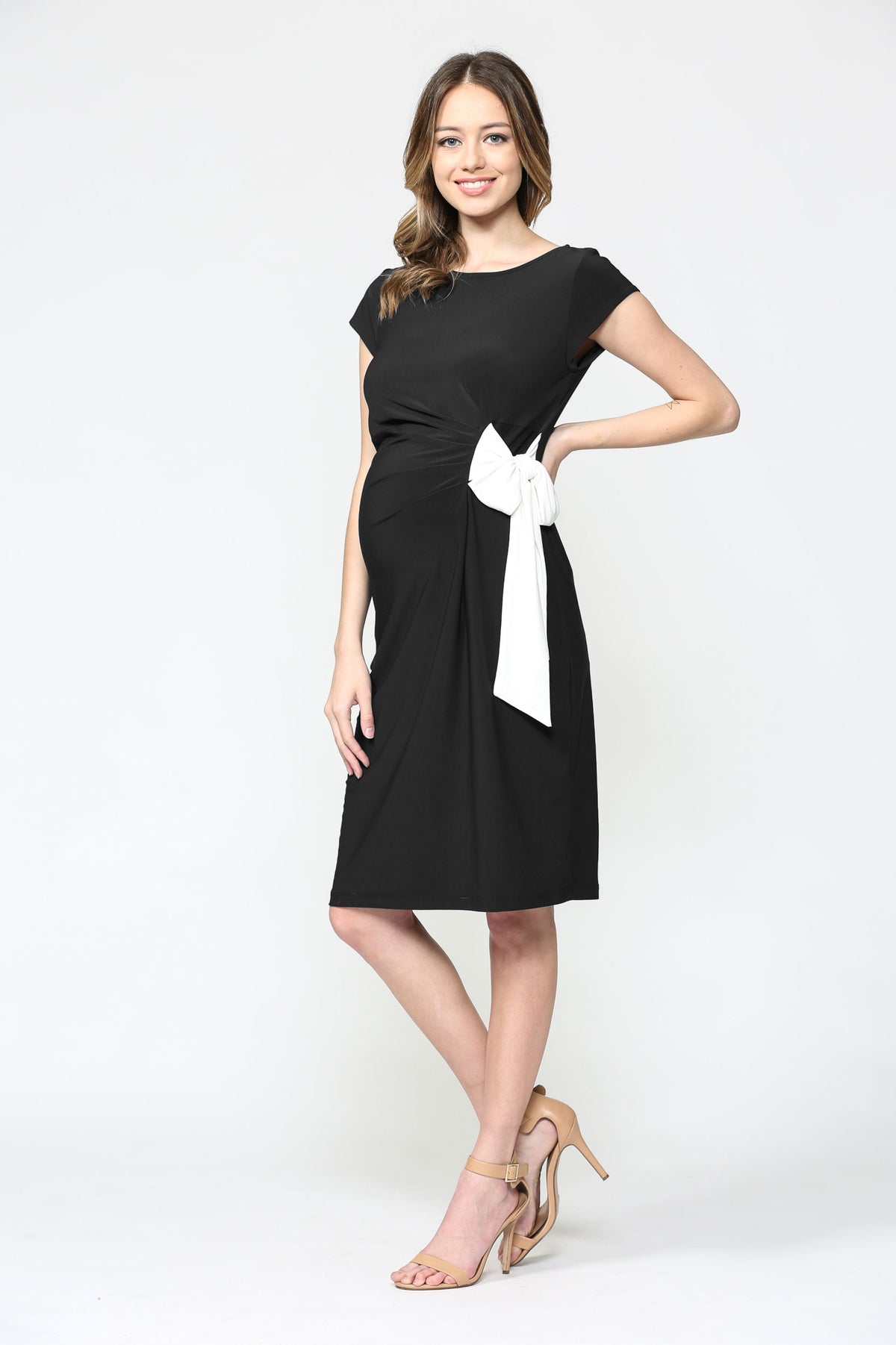 Black Boat Neck Side Tie Maternity Dress