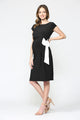 Black Boat Neck Side Tie Maternity Dress