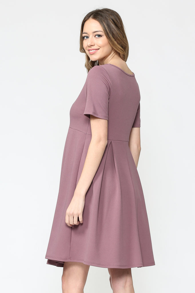 Mauve Pleat Round Neck Maternity Swing Dress