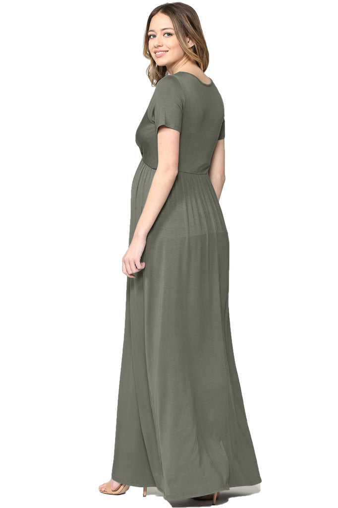 Olive Surplice Short Sleeve Maternity Maxi Dress