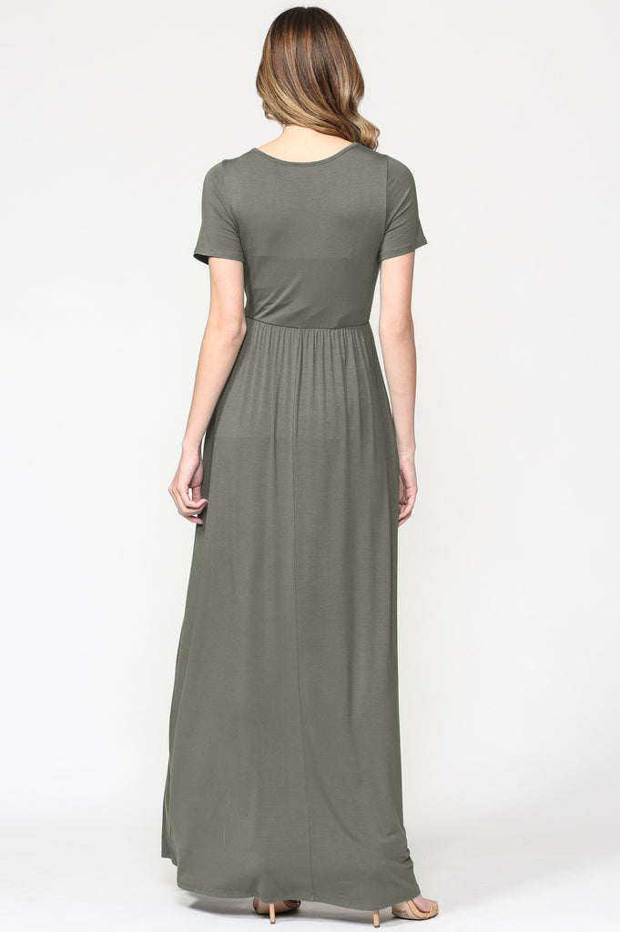 Olive Surplice Short Sleeve Maternity Maxi Dress