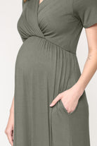 Olive Surplice Short Sleeve Maternity Maxi Dress
