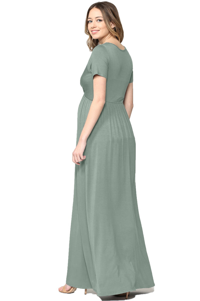 Sage Surplice Short Sleeve Maternity Maxi Dress