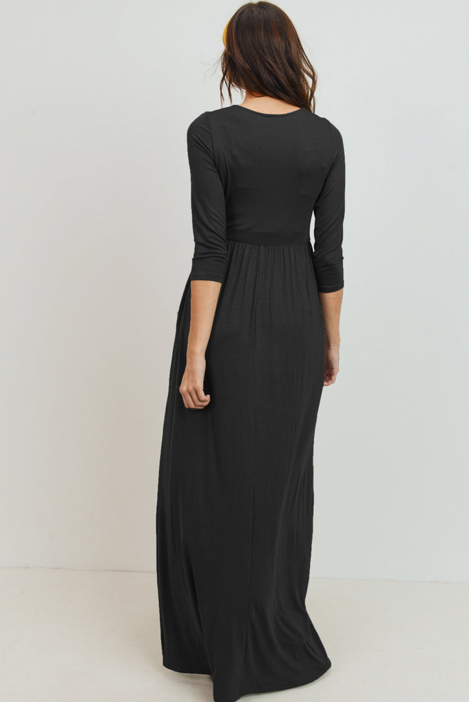 Black 3/4 Sleeve Surplice Maternity/Nursing Maxi Dress
