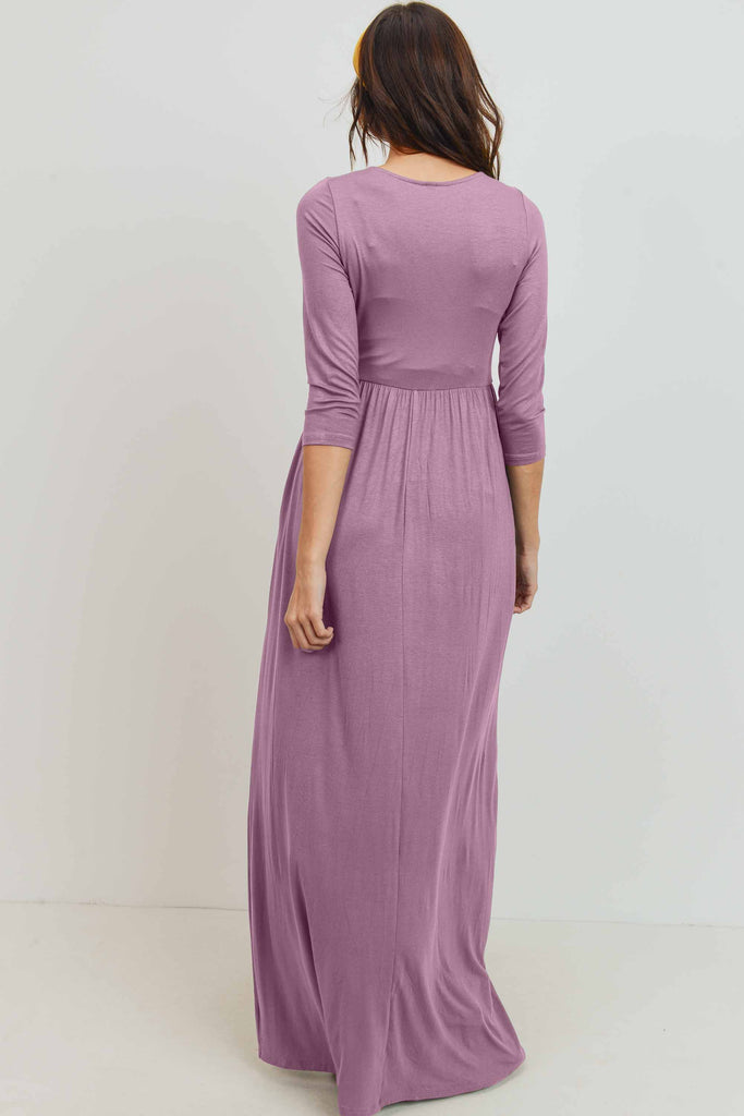 Mauve 3/4 Sleeve Surplice Maternity/Nursing Maxi Dress 