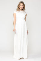 White Lace Yoke and Short Sleeve Maternity Maxi Dress