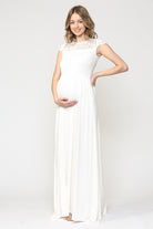 White Lace Yoke and Short Sleeve Maternity Maxi Dress