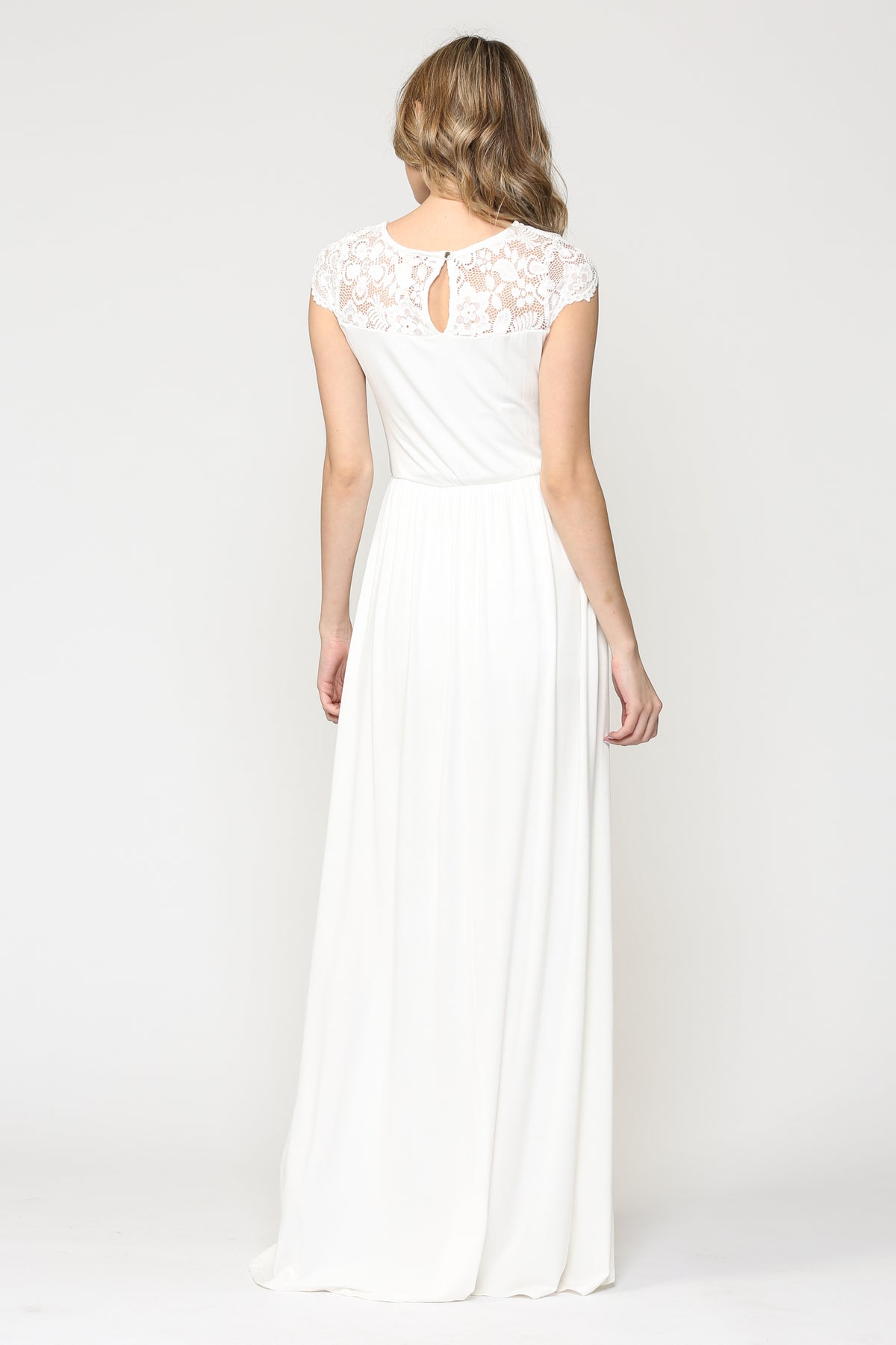 White Lace Yoke and Short Sleeve Maternity Maxi Dress