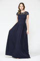 Navy Lace Yoke and Short Sleeve Maternity Maxi Dress