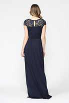 Navy Lace Yoke and Short Sleeve Maternity Maxi Dress