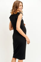 Black Ruffled Sleeveless Rib Knit Maternity Dress