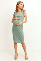 Sage Ruffled Sleeveless Rib Knit Maternity Dress