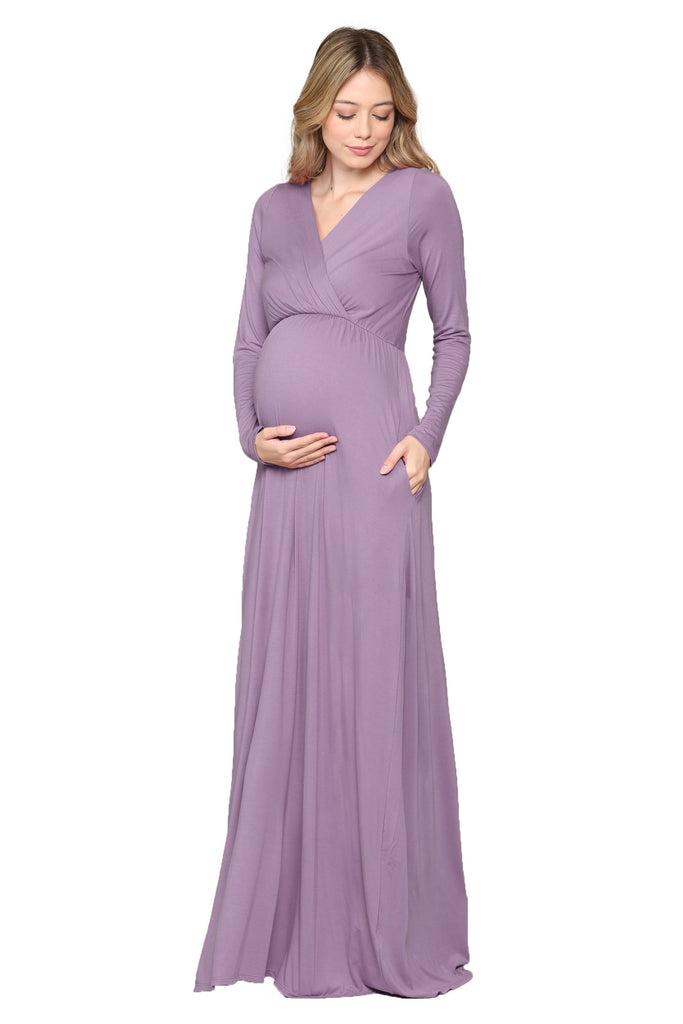 Lavender Long Sleeve Maternity/Nursing Maxi Dress