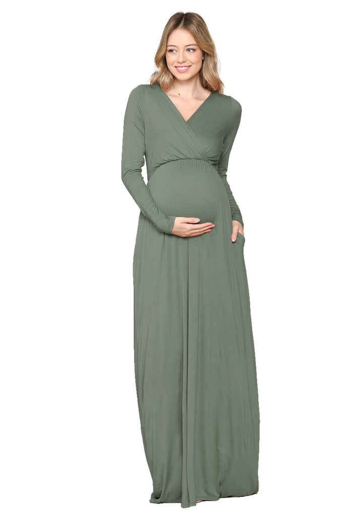 Olive Long Sleeve Maternity/Nursing Maxi Dress