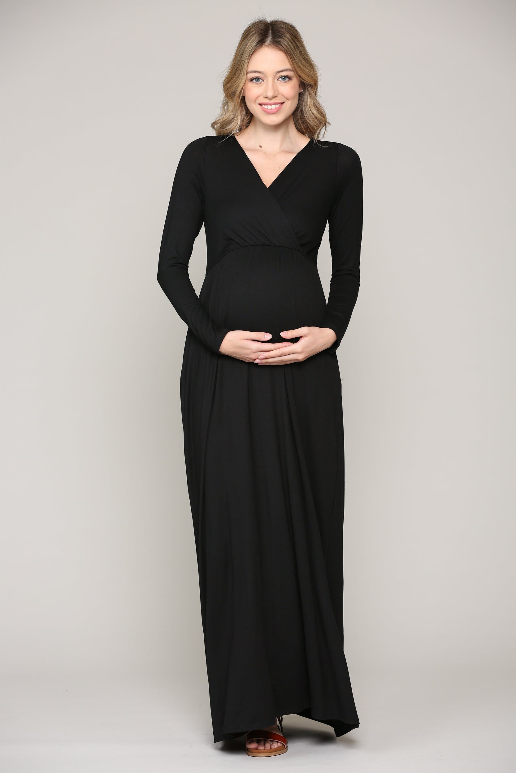 black long sleeve maternity maxi dress HATCH The Long Sleeve Rib Dress in Black