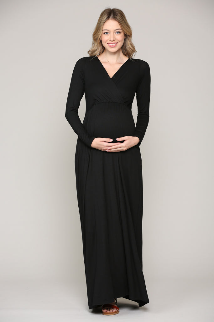 Black Long Sleeve Maternity/Nursing Maxi Dress