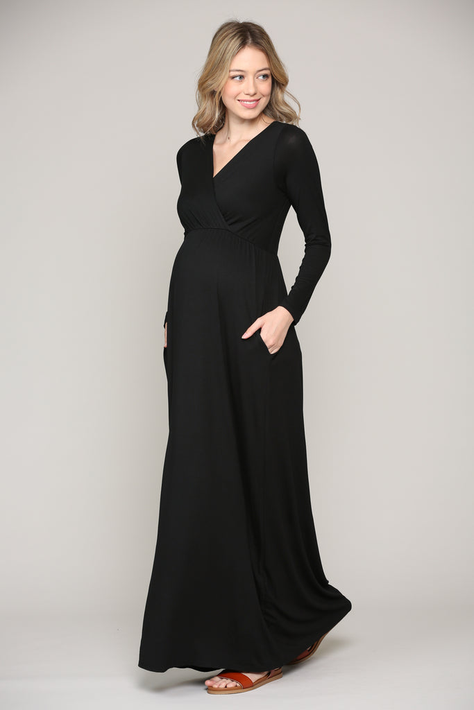 Black Long Sleeve Maternity/Nursing Maxi Dress