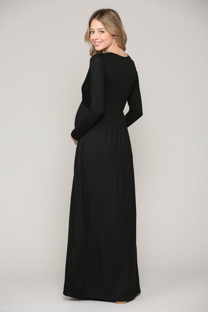 Black Long Sleeve Maternity/Nursing Maxi Dress