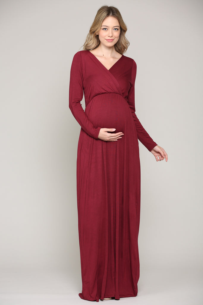 Burgundy Long Sleeve Maternity/Nursing Maxi Dress