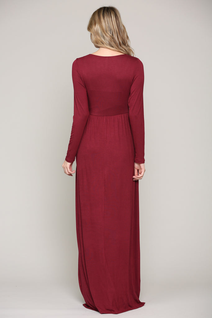 Burgundy Long Sleeve Maternity/Nursing Maxi Dress