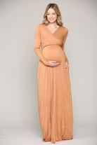 Camel Long Sleeve Maternity/Nursing Maxi Dress