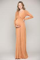 Camel Long Sleeve Maternity/Nursing Maxi Dress