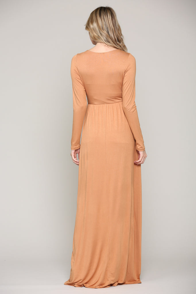 Camel Long Sleeve Maternity/Nursing Maxi Dress