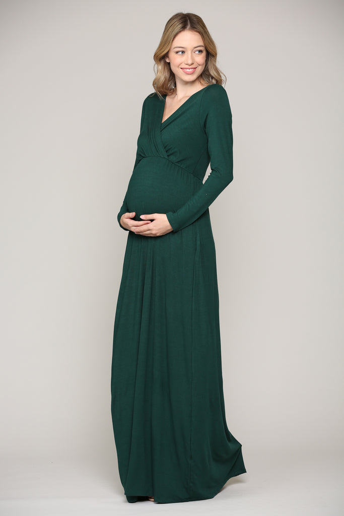 Hunter Green Long Sleeve Maternity/Nursing Maxi Dress