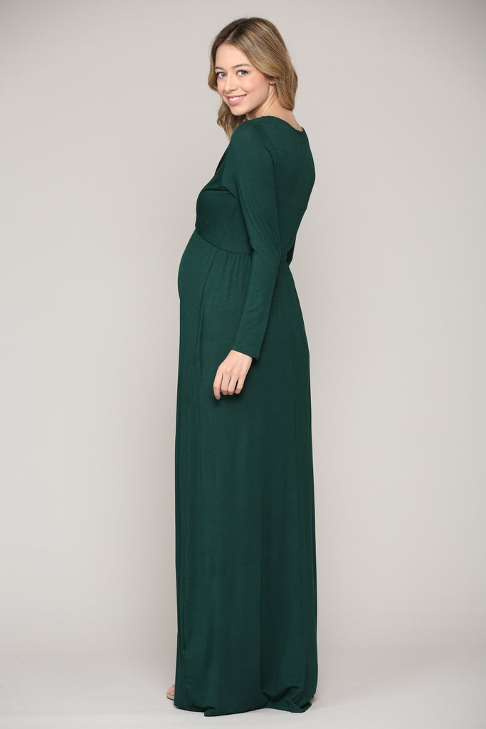 Hunter Green Long Sleeve Maternity/Nursing Maxi Dress