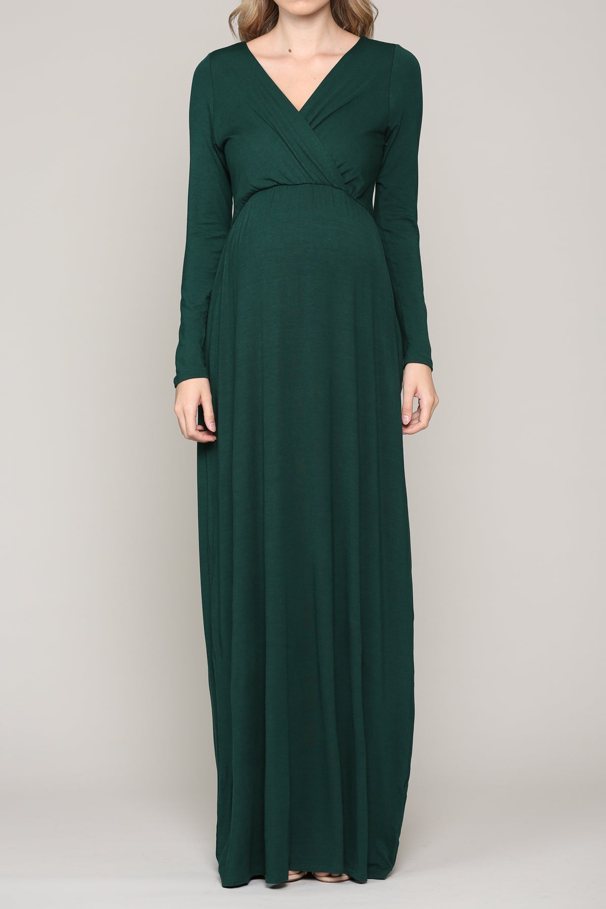 Hunter Green Long Sleeve Maternity/Nursing Maxi Dress