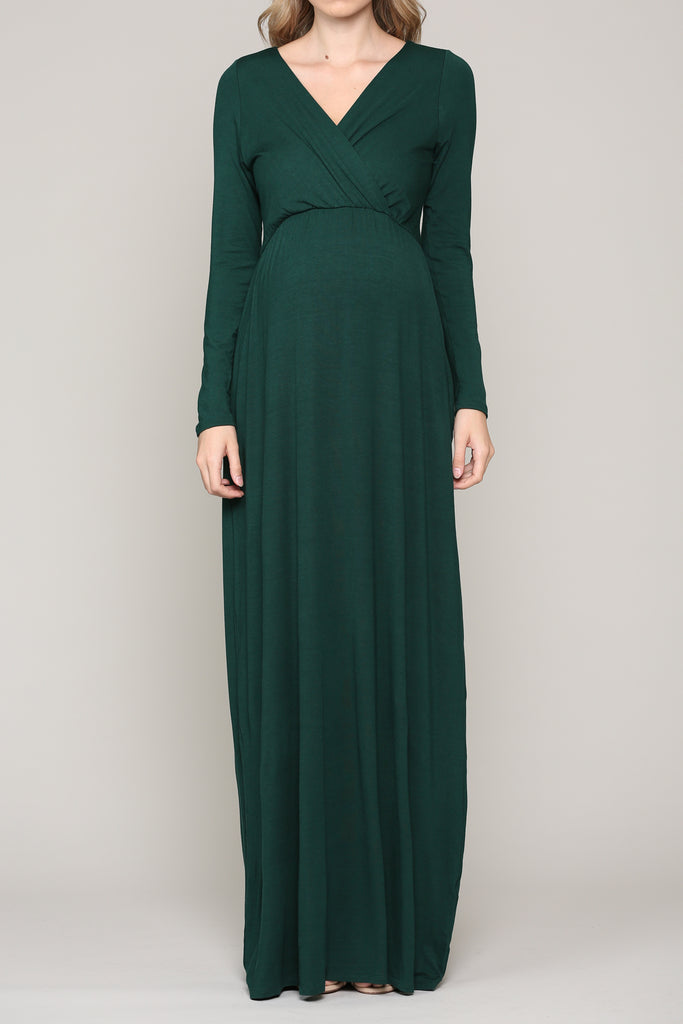 Hunter Green Long Sleeve Maternity/Nursing Maxi Dress