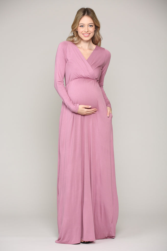 Mauve Long Sleeve Maternity/Nursing Maxi Dress