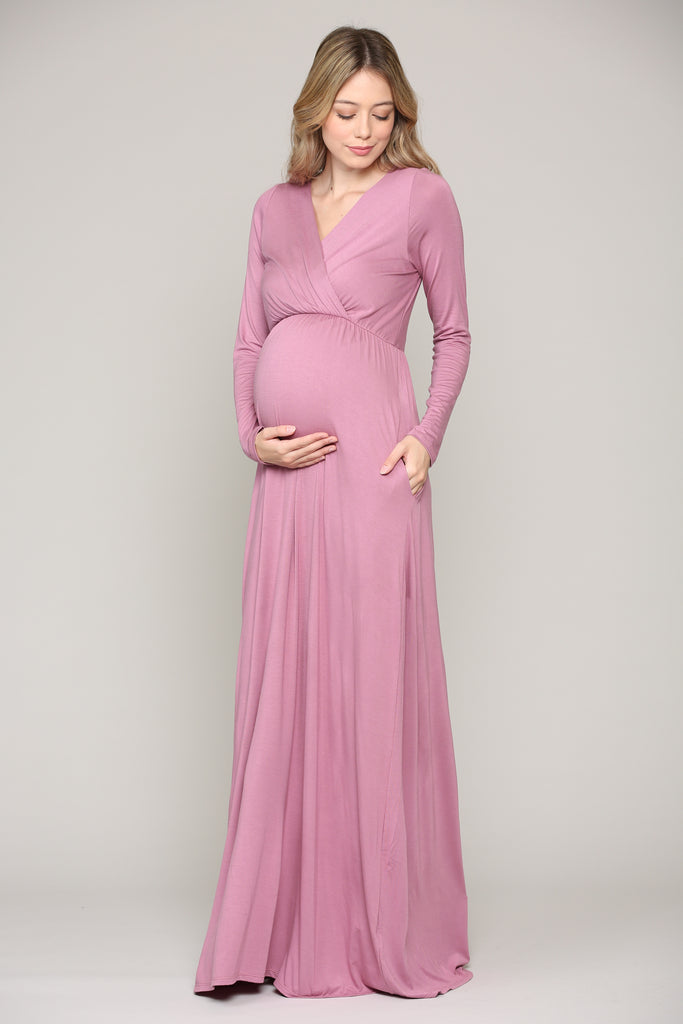 Mauve Long Sleeve Maternity/Nursing Maxi Dress