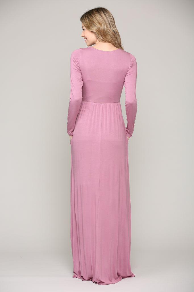 Mauve Long Sleeve Maternity/Nursing Maxi Dress