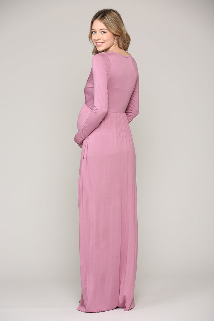 Mauve Long Sleeve Maternity/Nursing Maxi Dress