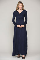 Navy Long Sleeve Maternity/Nursing Maxi Dress