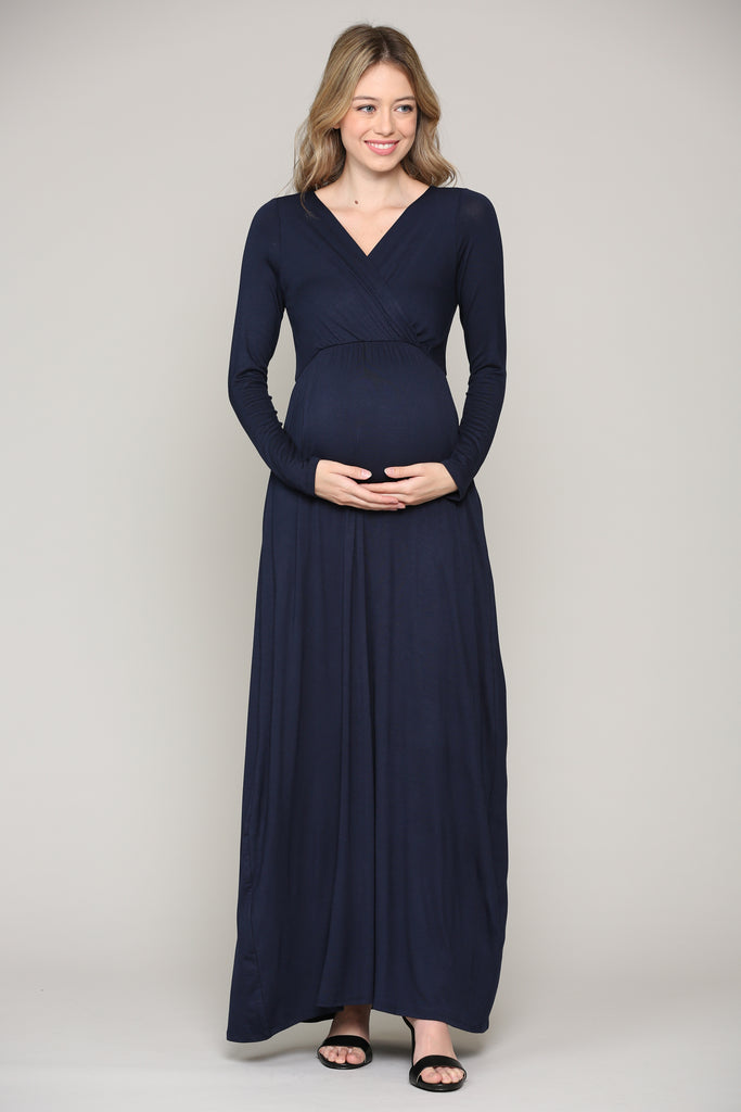 Navy Long Sleeve Maternity/Nursing Maxi Dress