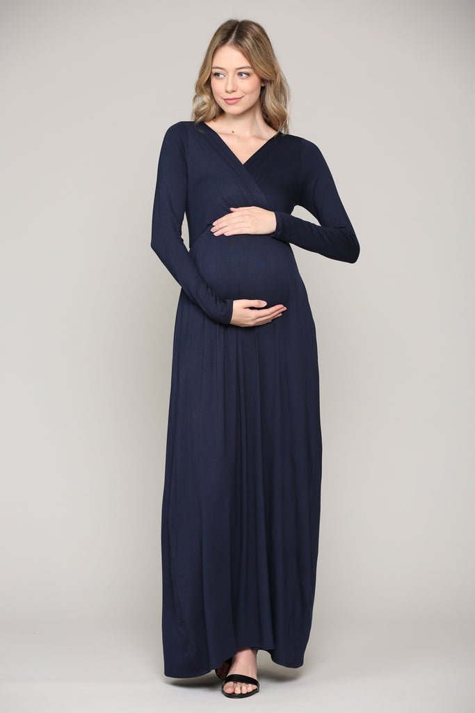 Navy Long Sleeve Maternity/Nursing Maxi Dress