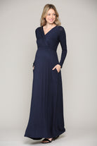Navy Long Sleeve Maternity/Nursing Maxi Dress