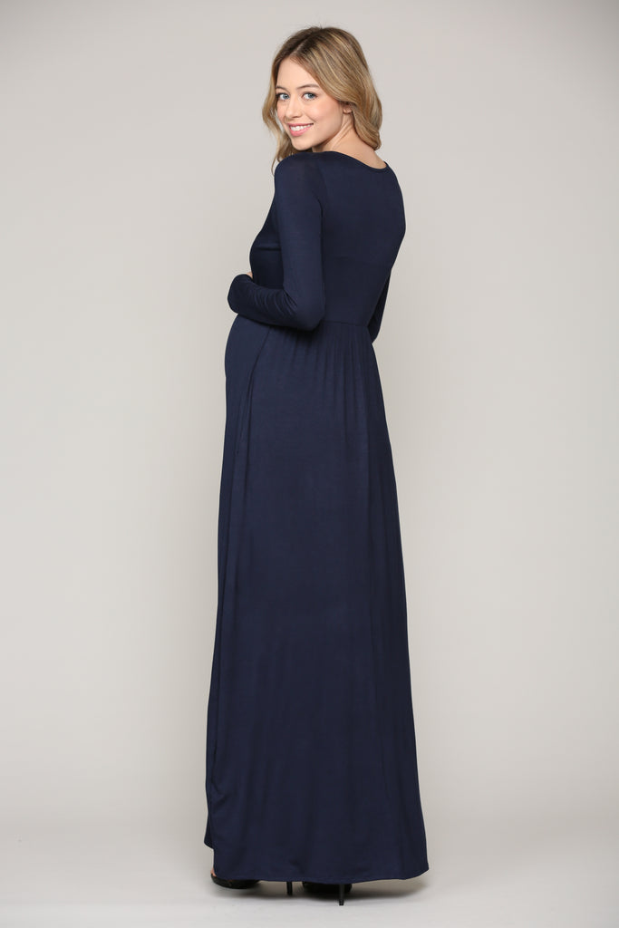 Navy Long Sleeve Maternity/Nursing Maxi Dress