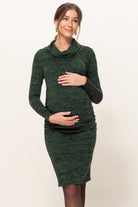 Green Cowl Neck Long Sleeve Maternity Sweater Dress