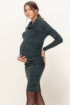 Green Cowl Neck Long Sleeve Maternity Sweater Dress