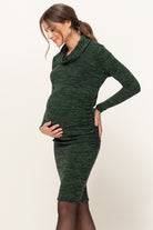 Green Cowl Neck Long Sleeve Maternity Sweater Dress