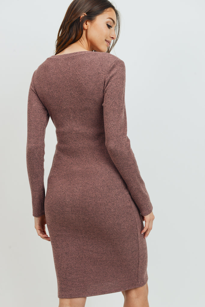 Mauve Long Sleeve Rib Knit Maternity Dress