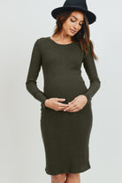 Olive Long Sleeve Rib Knit Maternity Dress