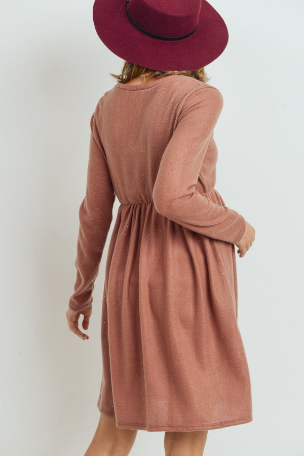 Rust Lurex Long Sleeve Side Pocket Maternity Dress